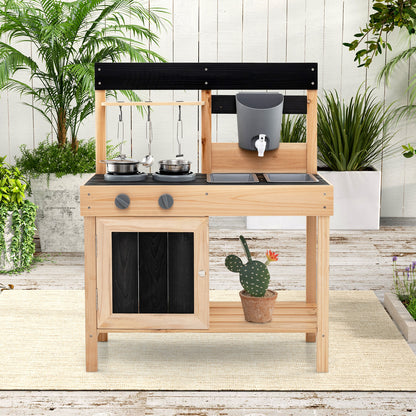 Mud Kitchen Playset Kids Play Kitchen Outdoor with 2 Removable Sinks, Natural Play Kitchen Sets at Gallery Canada
