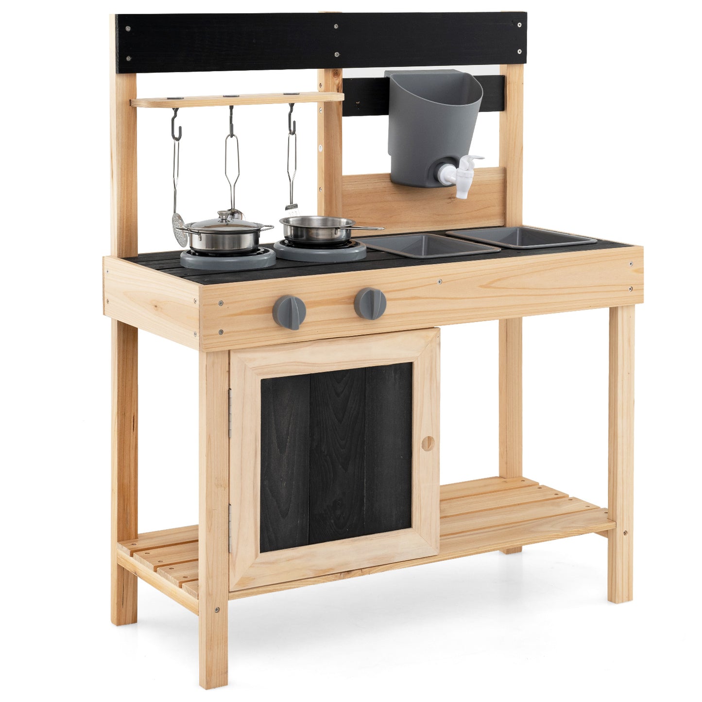 Mud Kitchen Playset Kids Play Kitchen Outdoor with 2 Removable Sinks, Natural Play Kitchen Sets Natural at Gallery Canada