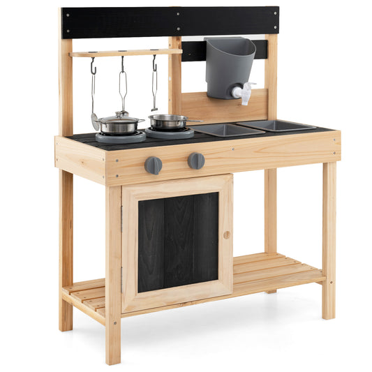 Mud Kitchen Playset Kids Play Kitchen Outdoor with 2 Removable Sinks, Natural Play Kitchen Sets Natural at Gallery Canada