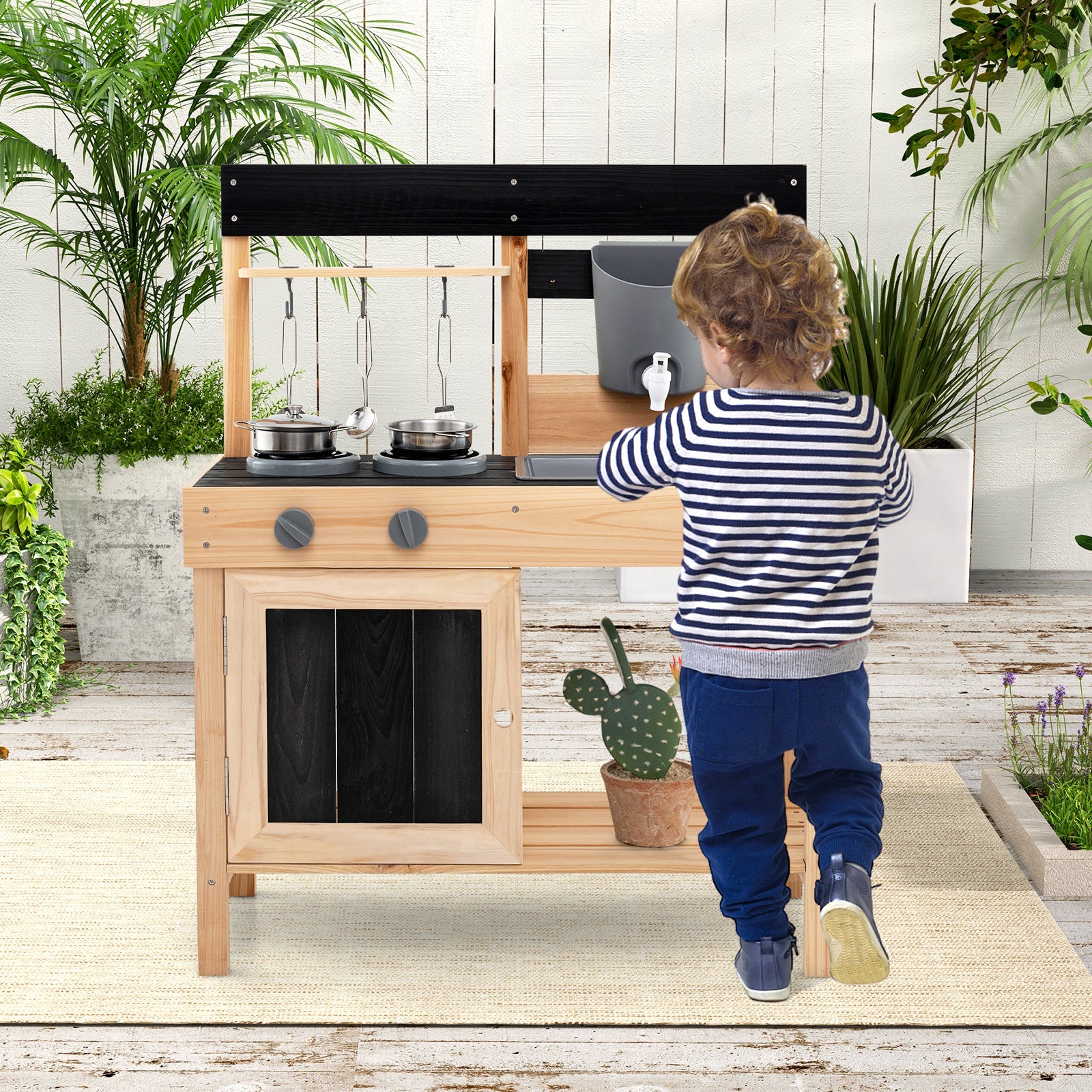 Kids Mud Kitchen Playset, Outdoor Play Kitchen, 2 Removable Sinks, Natural Play Kitchen Sets at Gallery Canada