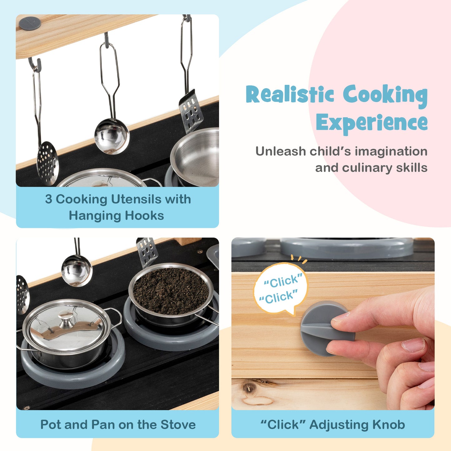 Mud Kitchen Playset Kids Play Kitchen Outdoor with 2 Removable Sinks, Natural Play Kitchen Sets at Gallery Canada