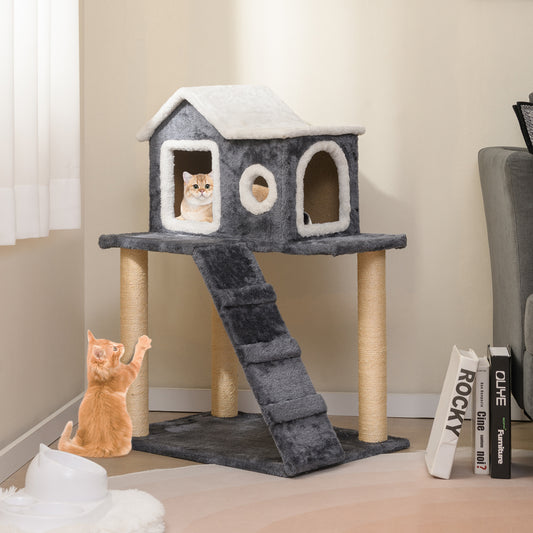 36 Inch Tower Condo Scratching Posts Ladder Cat Tree, Dark Gray Cat Trees Condos & Scratchers Dark Gray at Gallery Canada