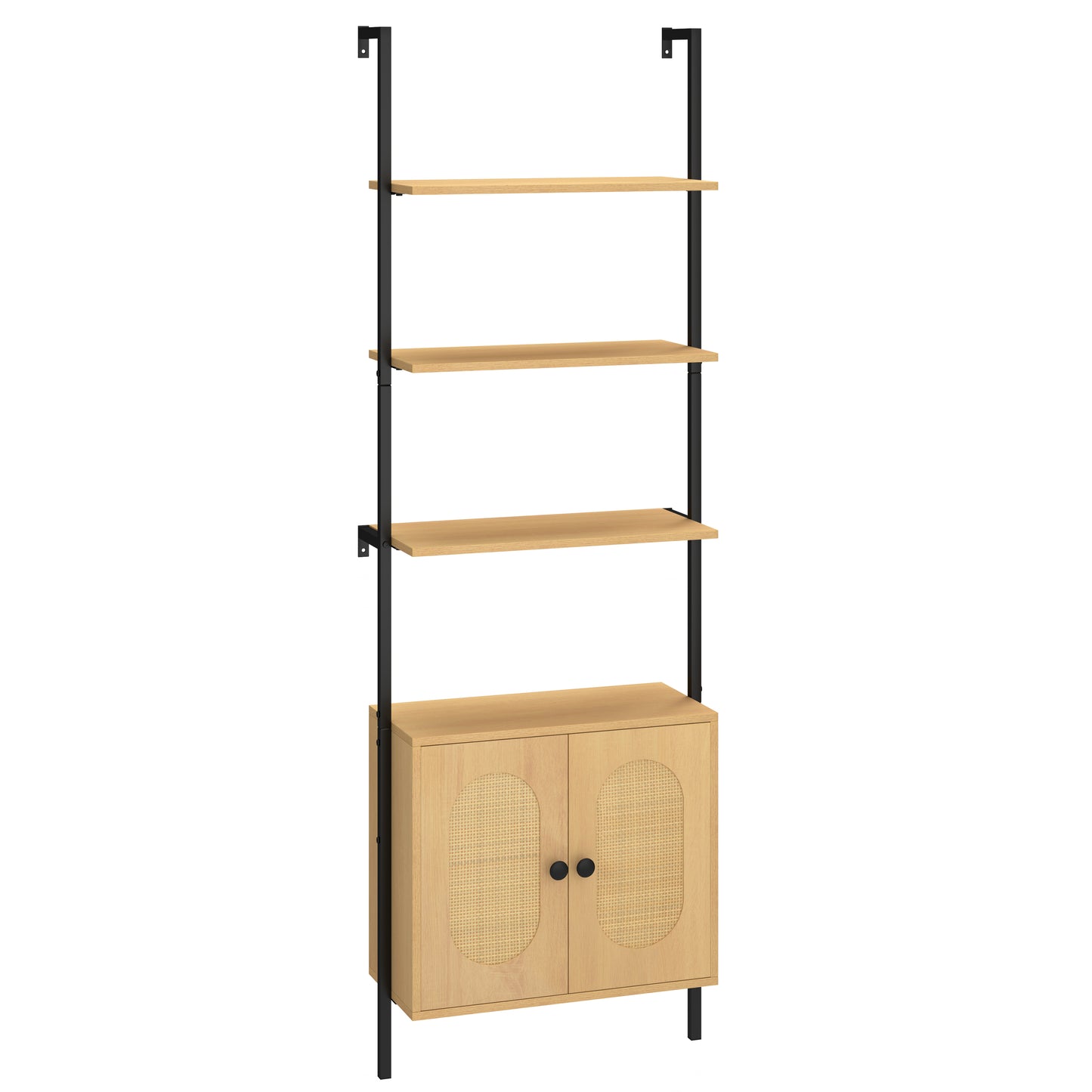 72.5 Inch 6-Tier Wall Mounted Ladder Bookshelf with Rattan Cabinet, Natural Bookcases at Gallery Canada