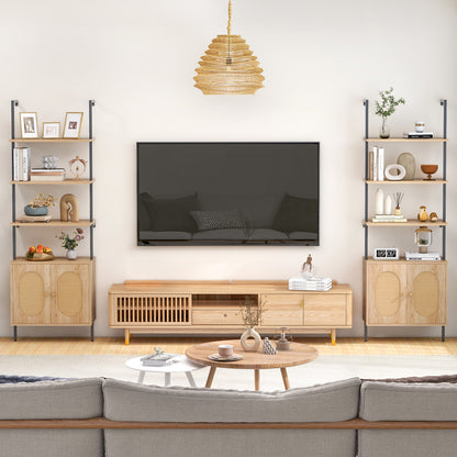 72.5 Inch 6-Tier Wall Mounted Ladder Bookshelf with Rattan Cabinet, Natural Bookcases at Gallery Canada