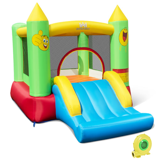 Inflatable Bounce House With Slide, 480W Blower, Multicolor