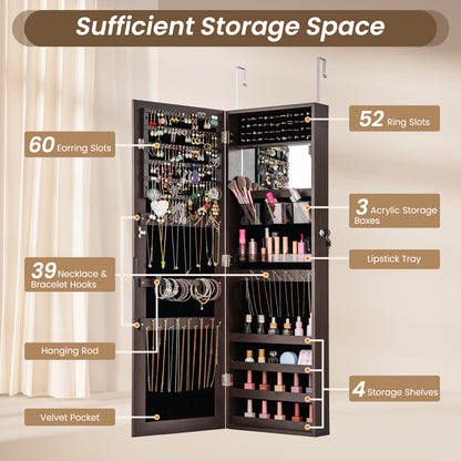 43.5 Inch Jewelry Mirror Cabinet, Full Length Mirror, Adjustable Hangers, Dark Brown Jewelry Armoires at Gallery Canada