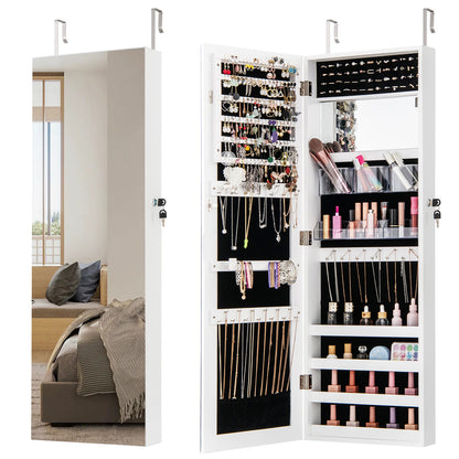 43.5 Inch Jewelry Mirror Cabinet, Full-Length Mirror, Adjustable Hangers, White Jewelry Armoires at Gallery Canada