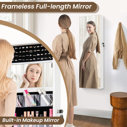 43.5 Inch Jewelry Mirror Cabinet, Full-Length Mirror, Adjustable Hangers, White Jewelry Armoires at Gallery Canada
