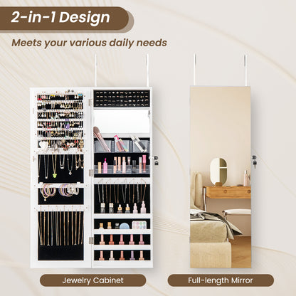 43.5 Inch Jewelry Mirror Cabinet, Full-Length Mirror, Adjustable Hangers, White Jewelry Armoires at Gallery Canada