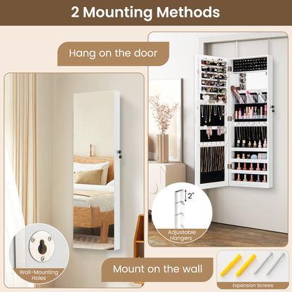 43.5 Inch Jewelry Mirror Cabinet, Full-Length Mirror, Adjustable Hangers, White Jewelry Armoires at Gallery Canada