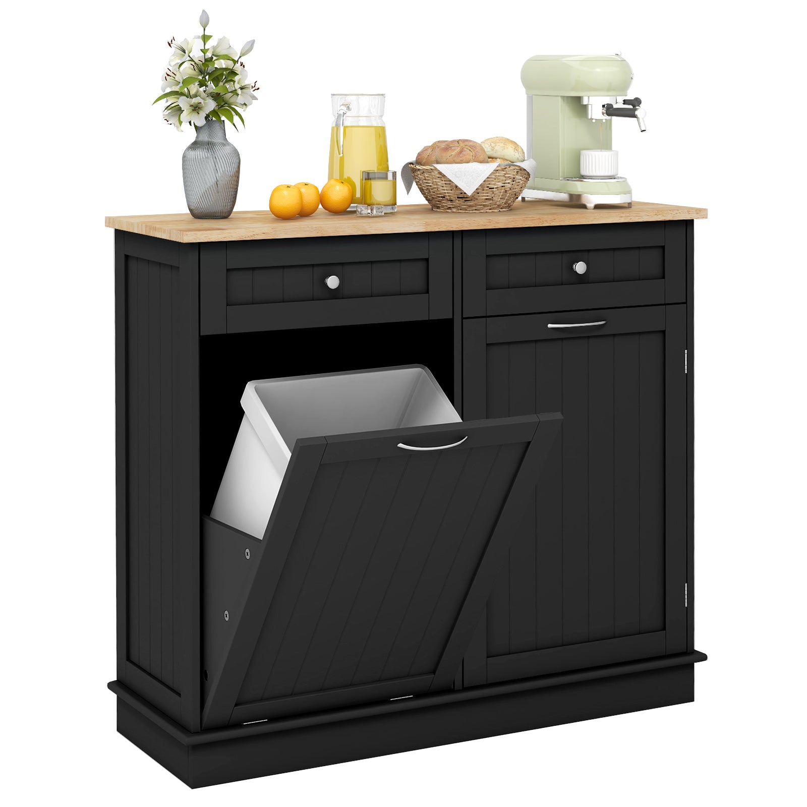 Kitchen Tilt Out Trash Cabinet with 2 Drawers and Adjustable Shelf, Black Sideboards Cabinets & Buffets Black at Gallery Canada