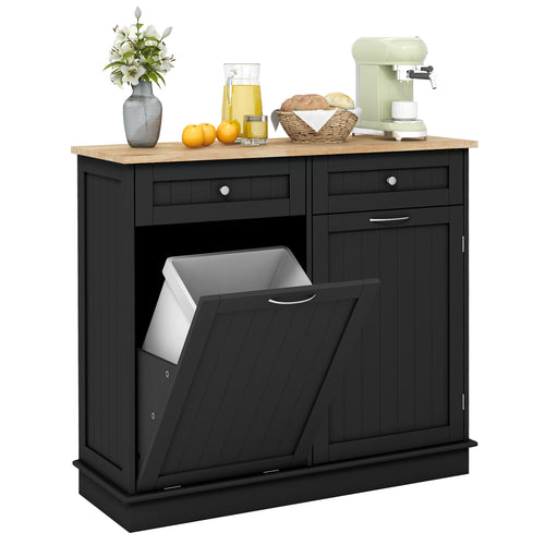 Kitchen Tilt Out Trash Cabinet with 2 Drawers and Adjustable Shelf, Black