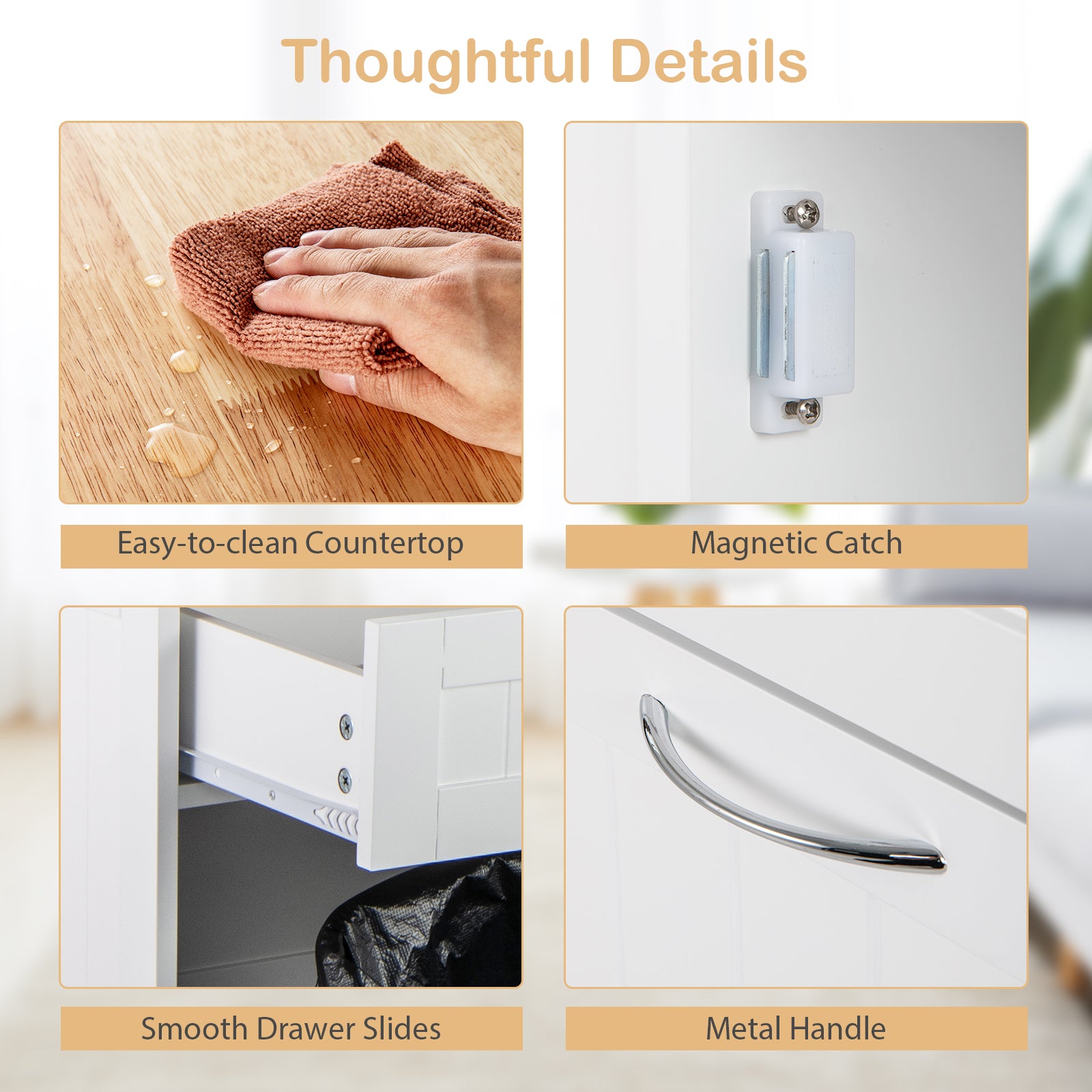 Rubber Wood Kitchen Trash Cabinet with Single Trash Can Holder and Adjustable Shelf, White Sideboards Cabinets & Buffets at Gallery Canada