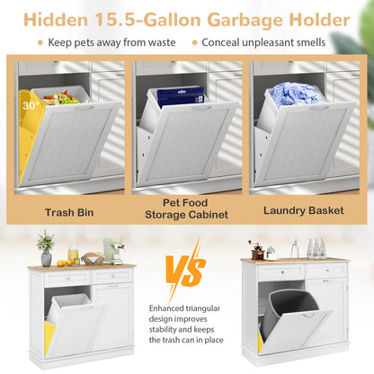 Rubber Wood Kitchen Trash Cabinet with Single Trash Can Holder and Adjustable Shelf, White Sideboards Cabinets & Buffets at Gallery Canada