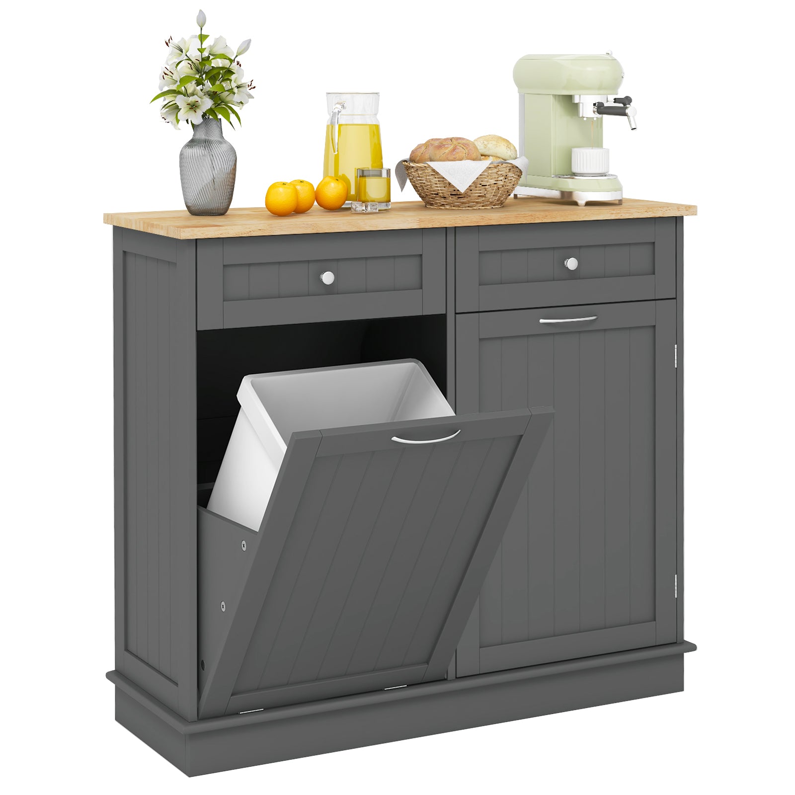 Rubber Wood Kitchen Trash Cabinet with Single Trash Can Holder and Adjustable Shelf, Gray Sideboards Cabinets & Buffets at Gallery Canada
