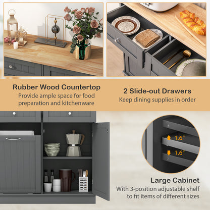 Rubber Wood Kitchen Trash Cabinet with Single Trash Can Holder and Adjustable Shelf, Gray Sideboards Cabinets & Buffets at Gallery Canada
