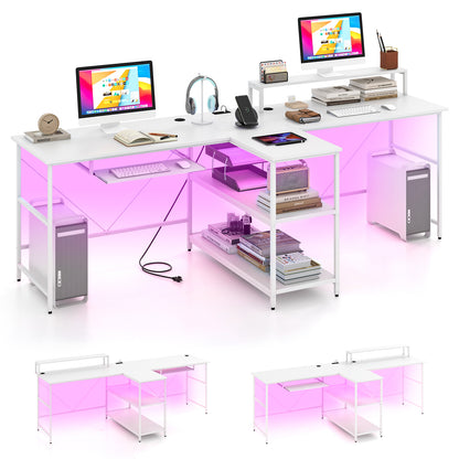 2-Person Reversible Computer Desk Long Office Desk with LED Lights, White Computer Desks White at Gallery Canada