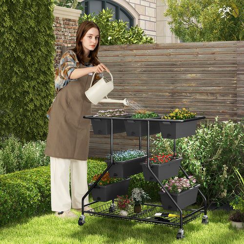 Vertical Raised Garden Bed with 7 Planter Boxes and Storage Baskets, Black