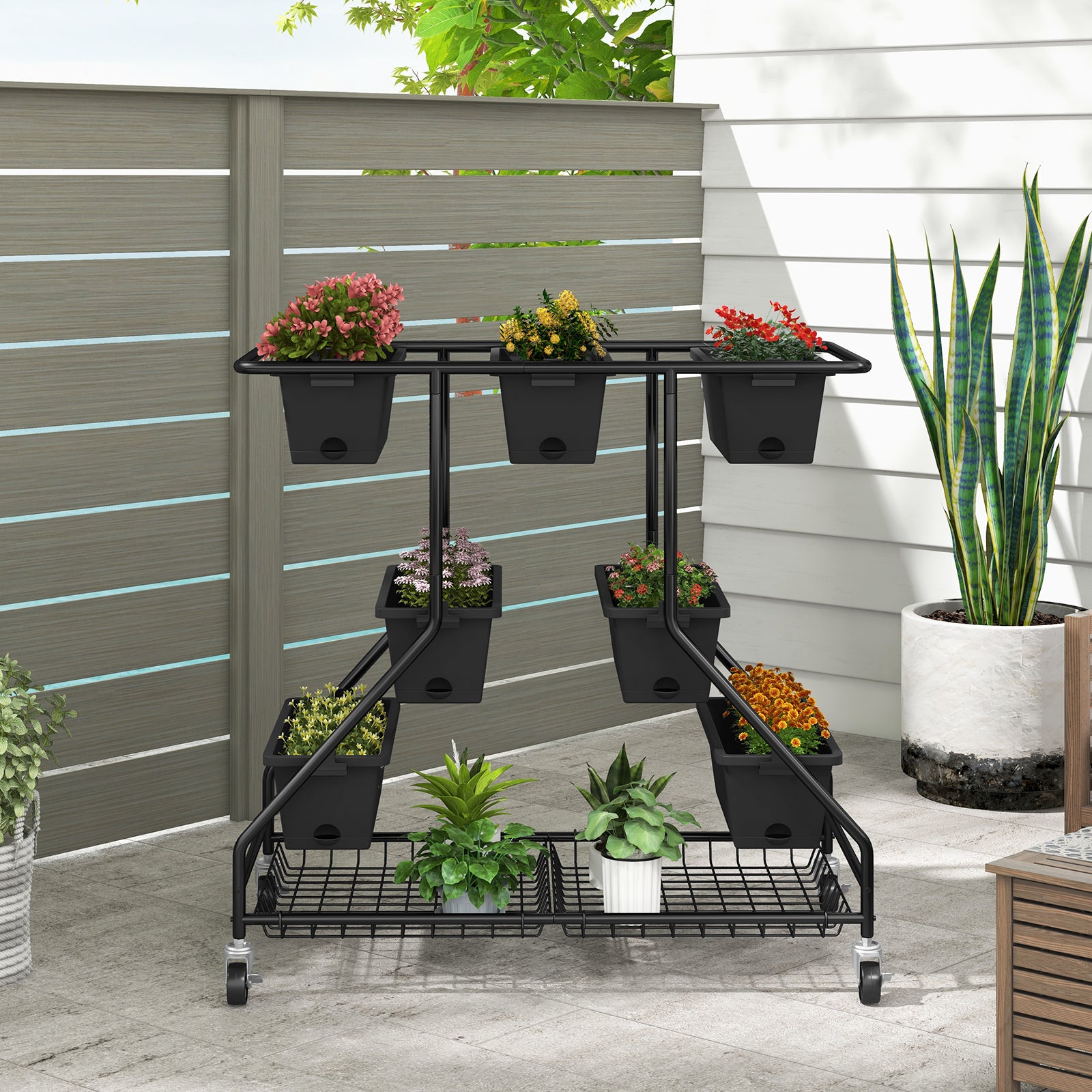 Vertical Raised Garden Bed with 7 Planter Boxes and Storage Baskets, Black Raised Garden Beds at Gallery Canada