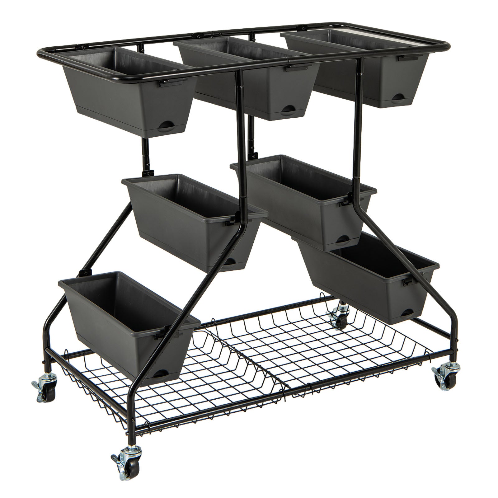 Vertical Raised Garden Bed, 7 Planter Boxes, Storage Baskets, Black Raised Garden Beds Black at Gallery Canada