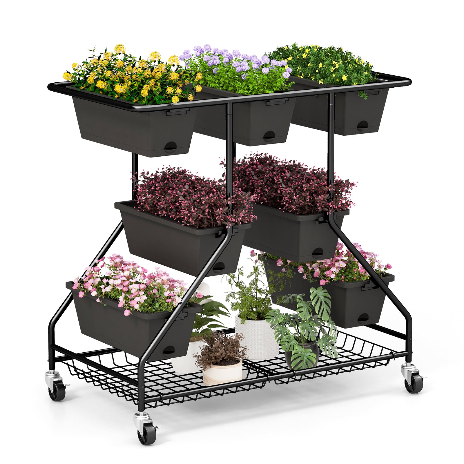 Vertical Raised Garden Bed with 7 Planter Boxes and Storage Baskets, Black Raised Garden Beds at Gallery Canada