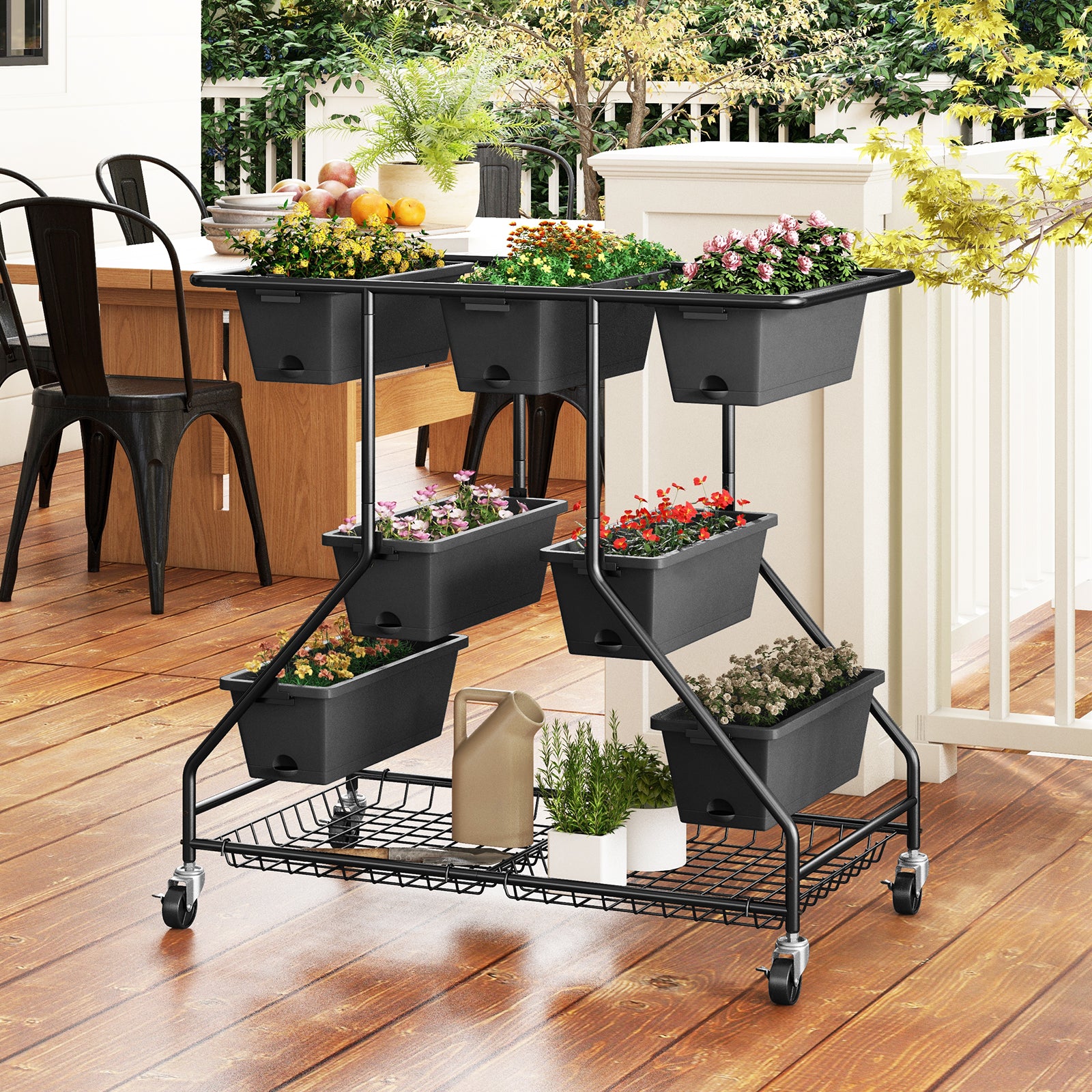 Vertical Raised Garden Bed with 7 Planter Boxes and Storage Baskets, Black Raised Garden Beds at Gallery Canada