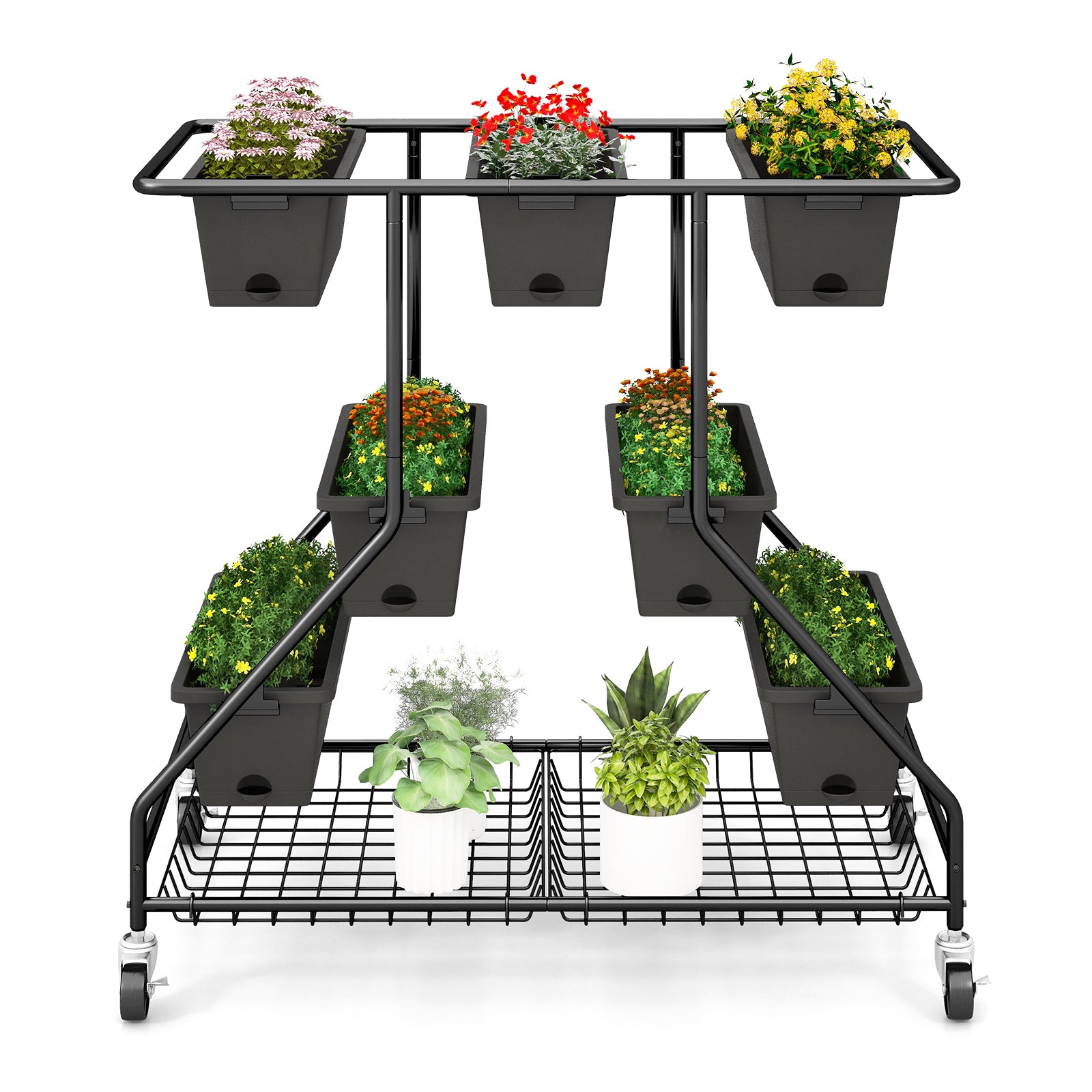 Vertical Raised Garden Bed with 7 Planter Boxes and Storage Baskets, Black Raised Garden Beds at Gallery Canada
