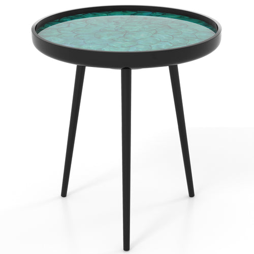 20 Inch Mid-Century Modern Coffee Table, Sea Shell Decoration, Green