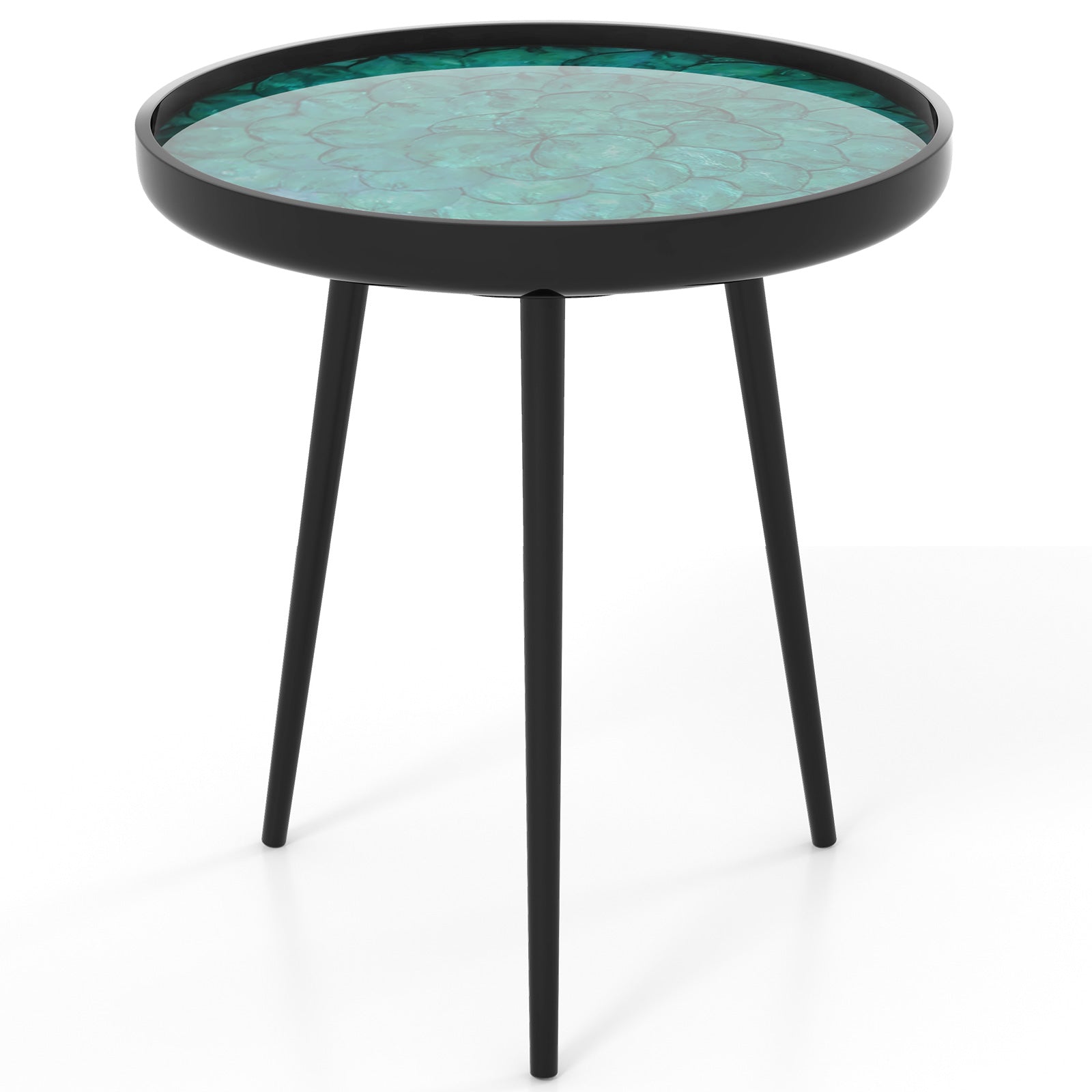 20 Inch Mid-Century Modern Coffee Table, Sea Shell Decoration, Green End & Side Tables at Gallery Canada