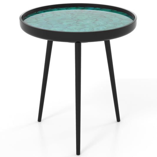20 Inch Mid-Century Modern Coffee Table, Sea Shell Decoration, Green End & Side Tables Green at Gallery Canada