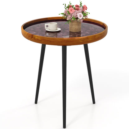 20 Inch Round End Table with Sea Shell Decoration and Epoxy Resin Finish, Brown End & Side Tables at Gallery Canada