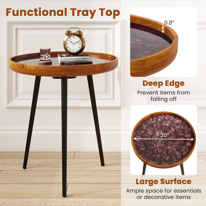 20 Inch Round End Table with Sea Shell Decoration and Epoxy Resin Finish, Brown End & Side Tables at Gallery Canada