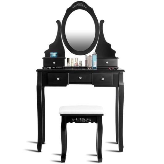 Wooden Vanity Set With 360° Rotating Oval Mirror, Black Bathroom Vanities Black at Gallery Canada