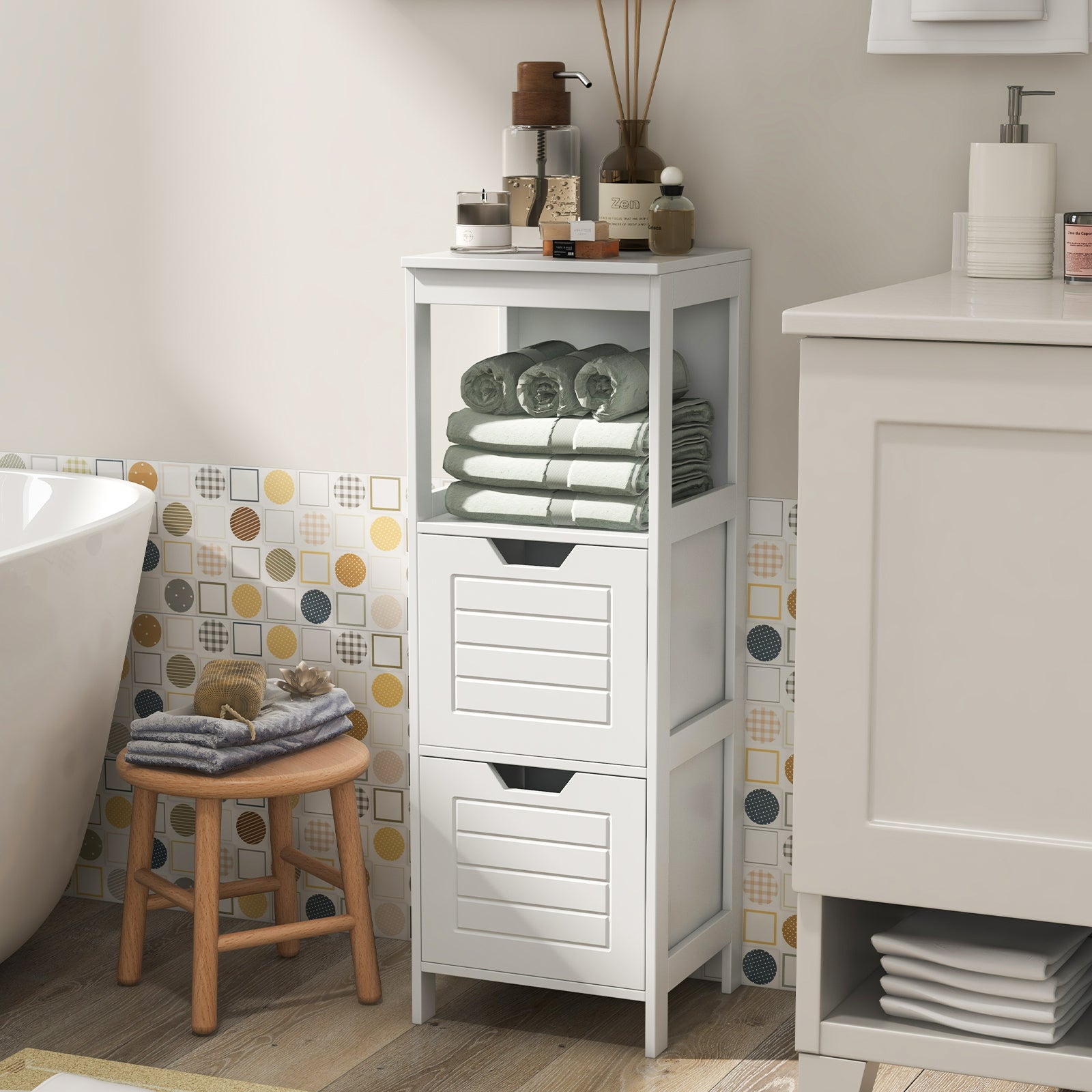 Floor Cabinet Multifunction Storage Rack Stand Organizer, White Floor Cabinets at Gallery Canada