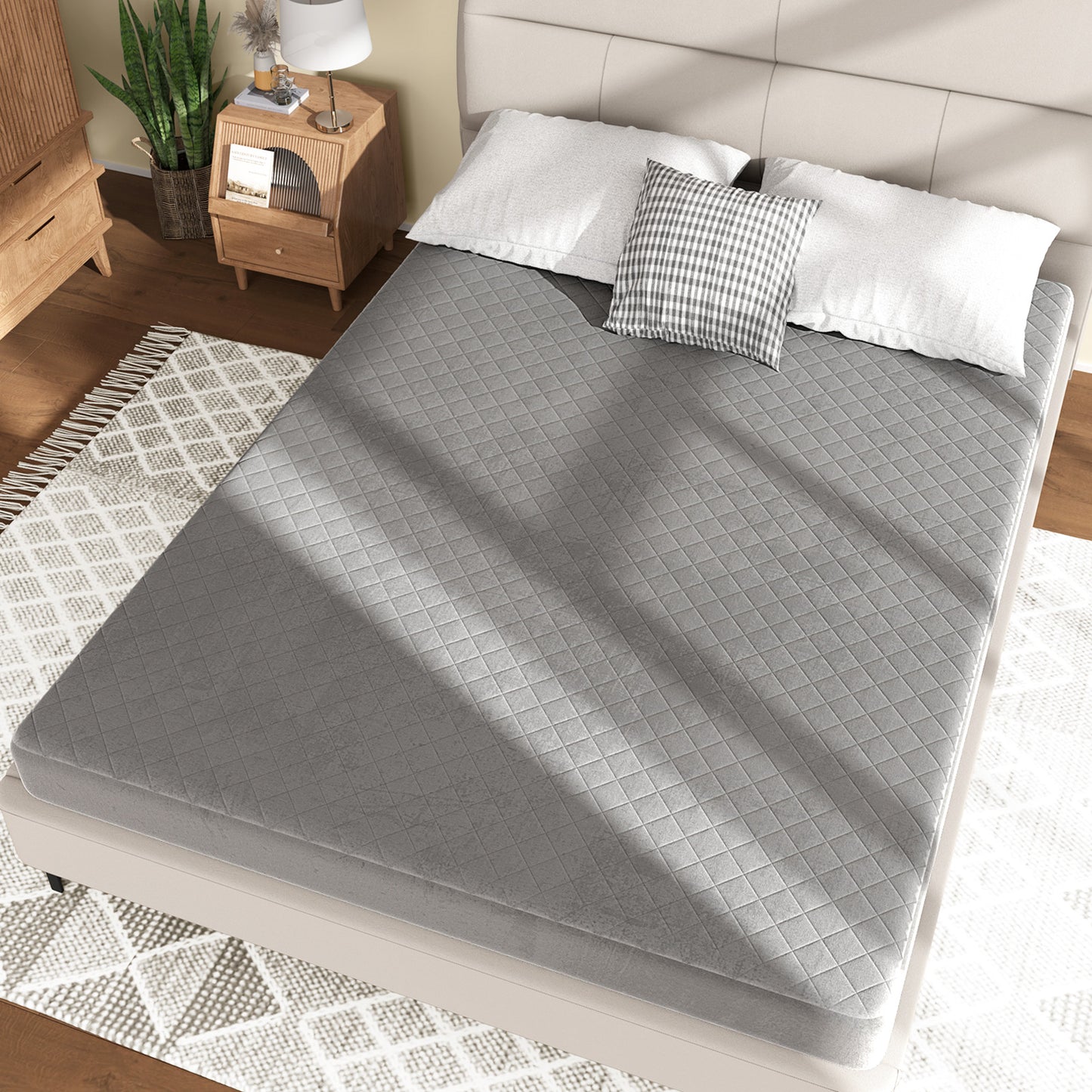 Surmatelas en velours taille queen, gris