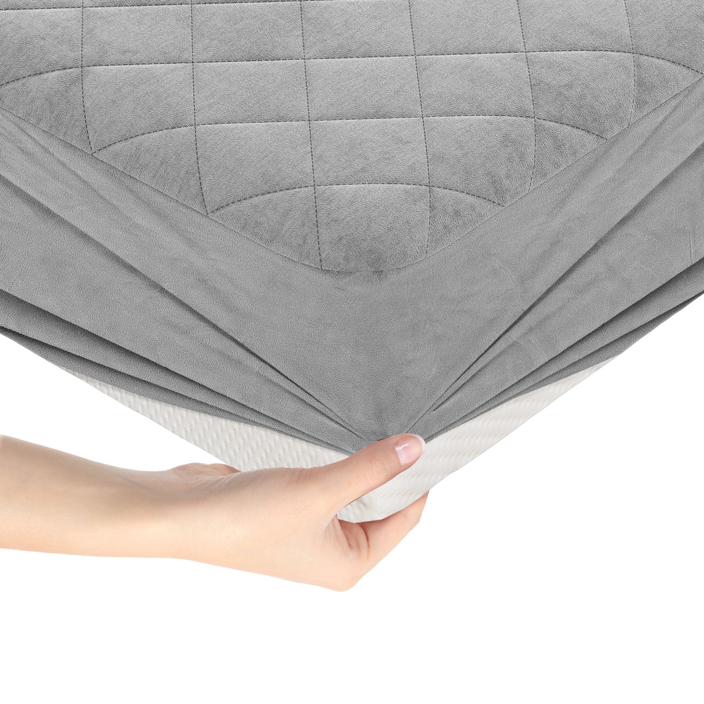 Surmatelas en velours taille queen, gris