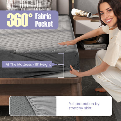 Surmatelas en velours taille queen, gris