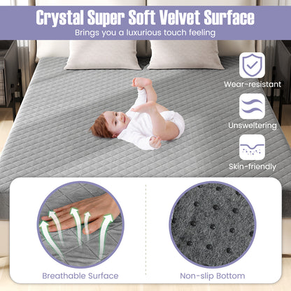 Surmatelas en velours taille queen, gris