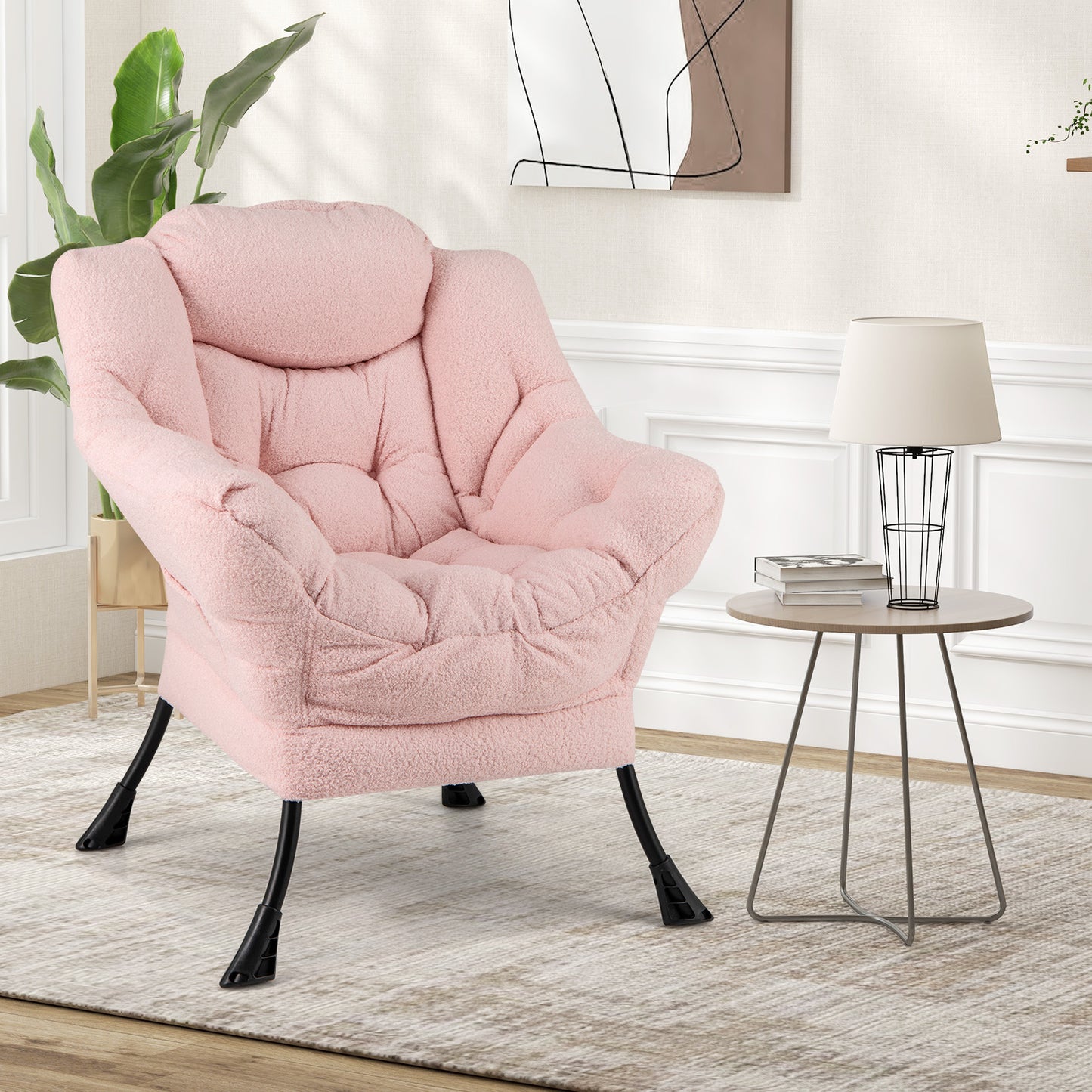Fauteuil d'appoint rembourré Sherpa, Coussin de tête confortable, Rose