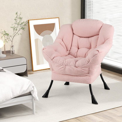 Fauteuil d'appoint rembourré Sherpa, Coussin de tête confortable, Rose