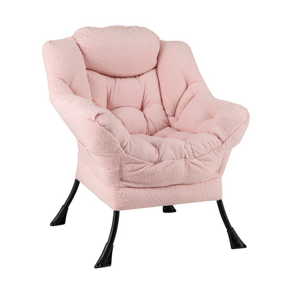 Fauteuil d'appoint rembourré Sherpa, Coussin de tête confortable, Rose