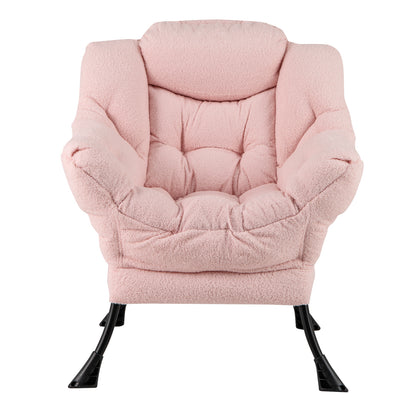 Fauteuil d'appoint rembourré Sherpa, Coussin de tête confortable, Rose