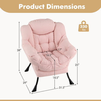 Fauteuil d'appoint rembourré Sherpa, Coussin de tête confortable, Rose