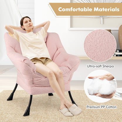 Fauteuil d'appoint rembourré Sherpa, Coussin de tête confortable, Rose