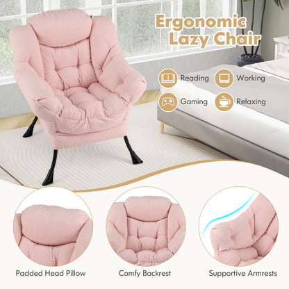Fauteuil d'appoint rembourré Sherpa, Coussin de tête confortable, Rose
