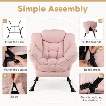 Fauteuil d'appoint rembourré Sherpa, Coussin de tête confortable, Rose