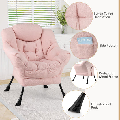 Fauteuil d'appoint rembourré Sherpa, Coussin de tête confortable, Rose