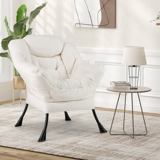 Sherpa Upholstered Accent Chair with Cozy Head Pillow, Beige Accent Chairs Beige at Gallery Canada