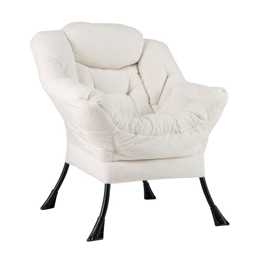 Sherpa Upholstered Accent Chair with Cozy Head Pillow, Beige Accent Chairs Beige at Gallery Canada