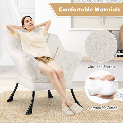 Fauteuil d'appoint rembourré Sherpa avec oreiller de tête confortable, beige